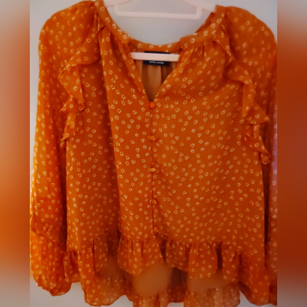 🦋Vici Orange Floral Ruffle Blouse